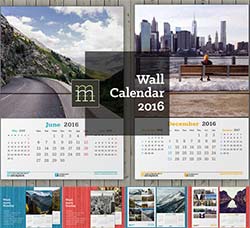 indesign模板－2016年挂历(2种风格)：Wall Calendar 2016